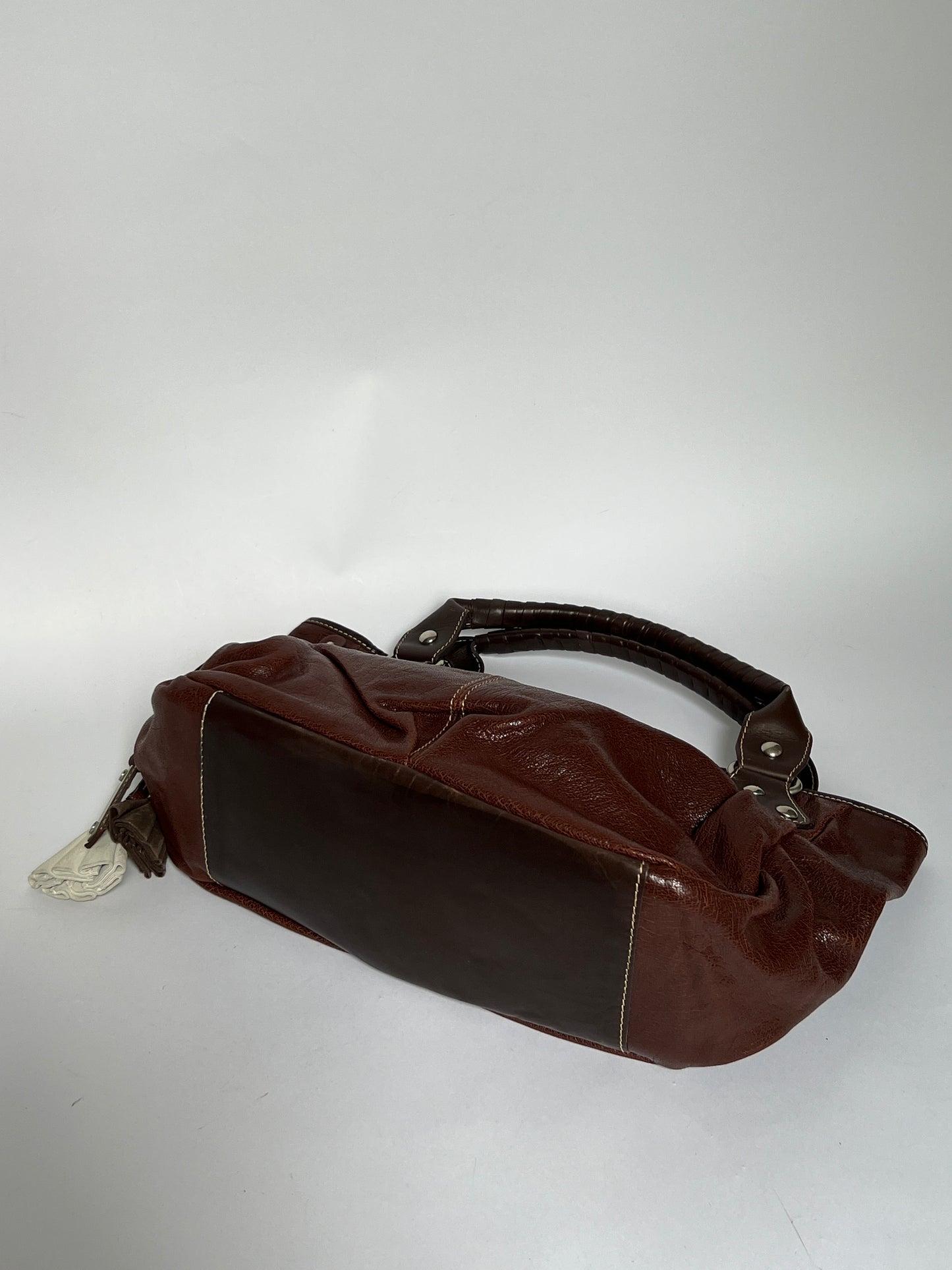 Y2K Choc Leather Tassel Hobo Bag