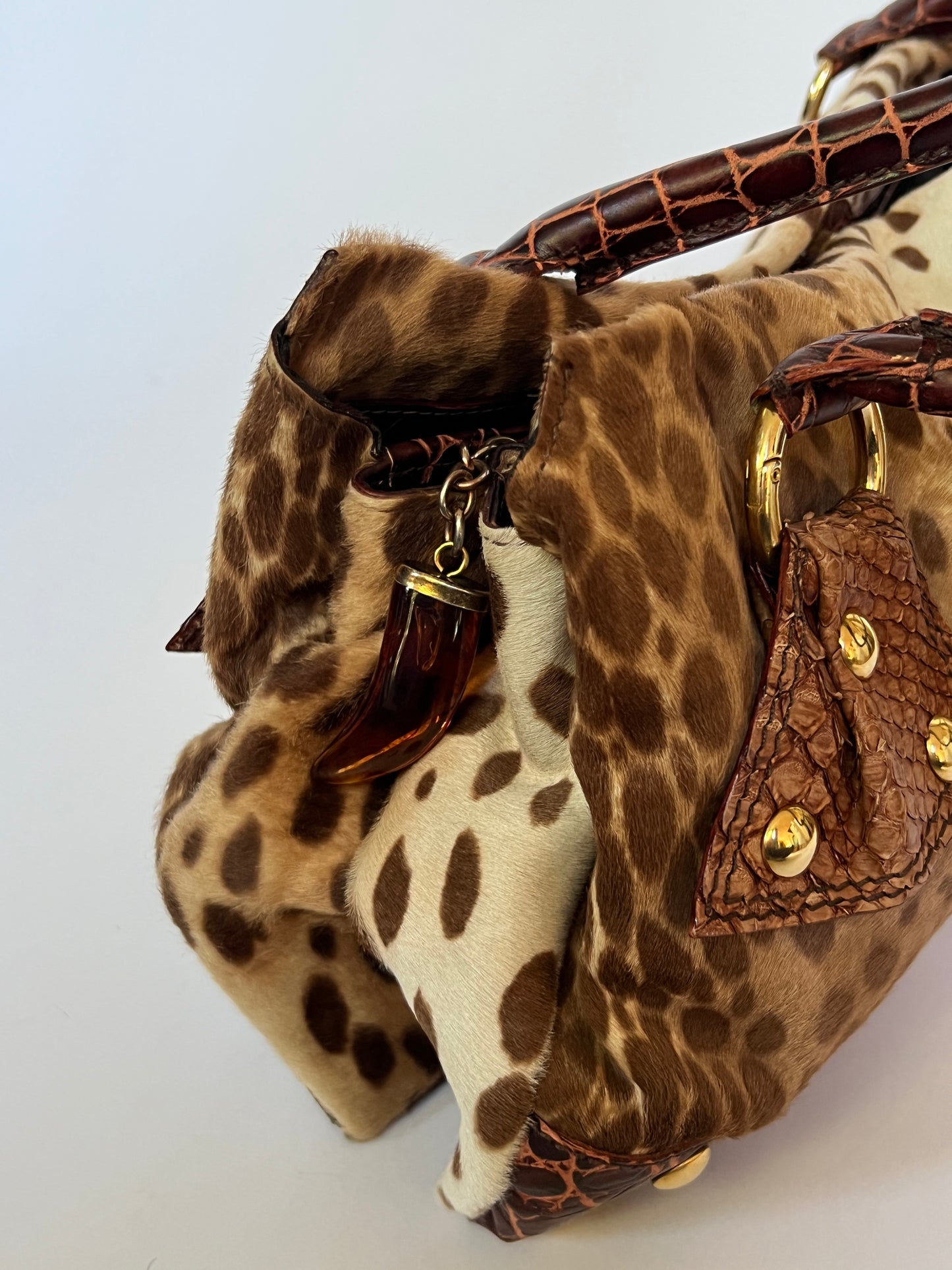 Italian Pony Hair & Croc Embossed Leather Shoulder Bag