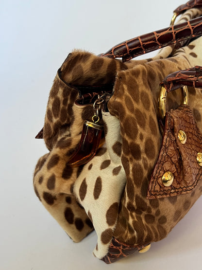 Italian Pony Hair & Croc Embossed Leather Shoulder Bag