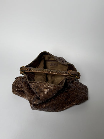 Epoca Brown Woven Leather Semi-Shoulder Bag