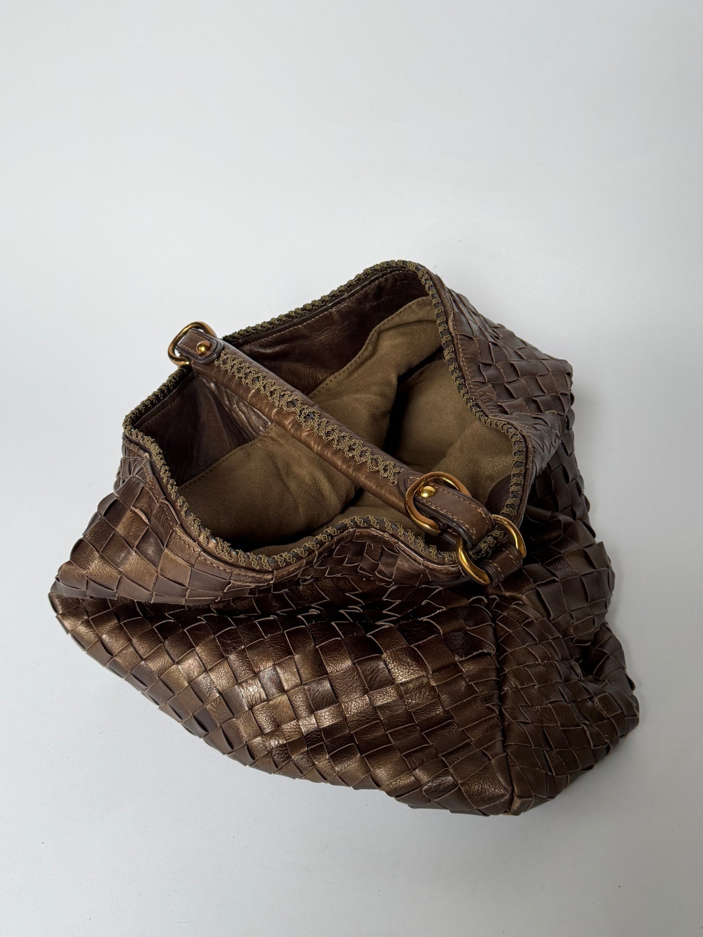 Epoca Brown Woven Leather Semi-Shoulder Bag