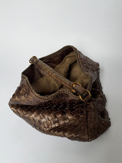 Epoca Brown Woven Leather Semi-Shoulder Bag