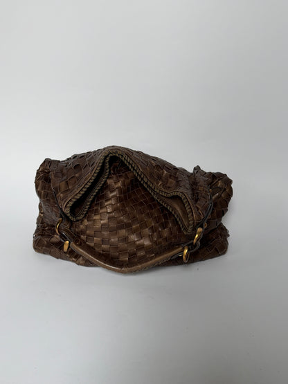 Epoca Brown Woven Leather Semi-Shoulder Bag