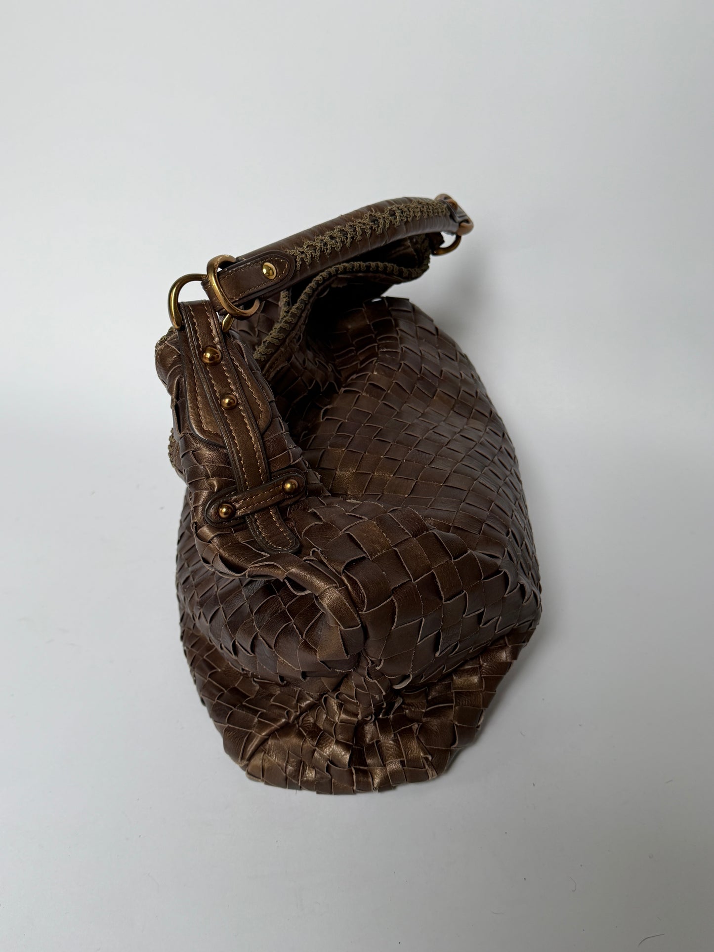 Epoca Brown Woven Leather Semi-Shoulder Bag