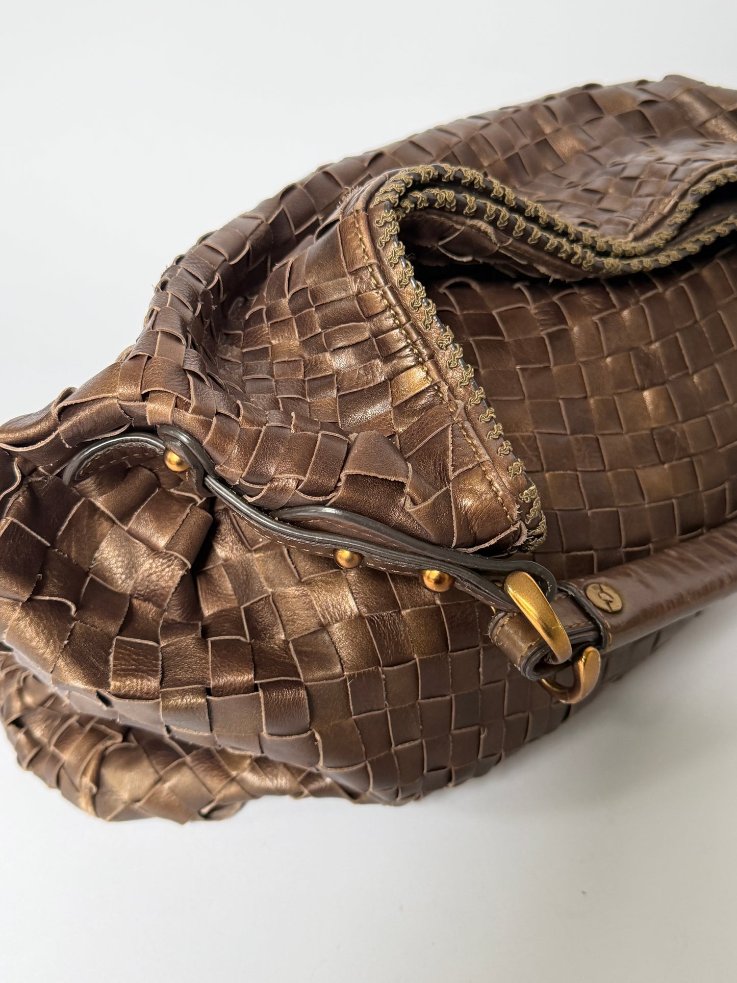 Epoca Brown Woven Leather Semi-Shoulder Bag