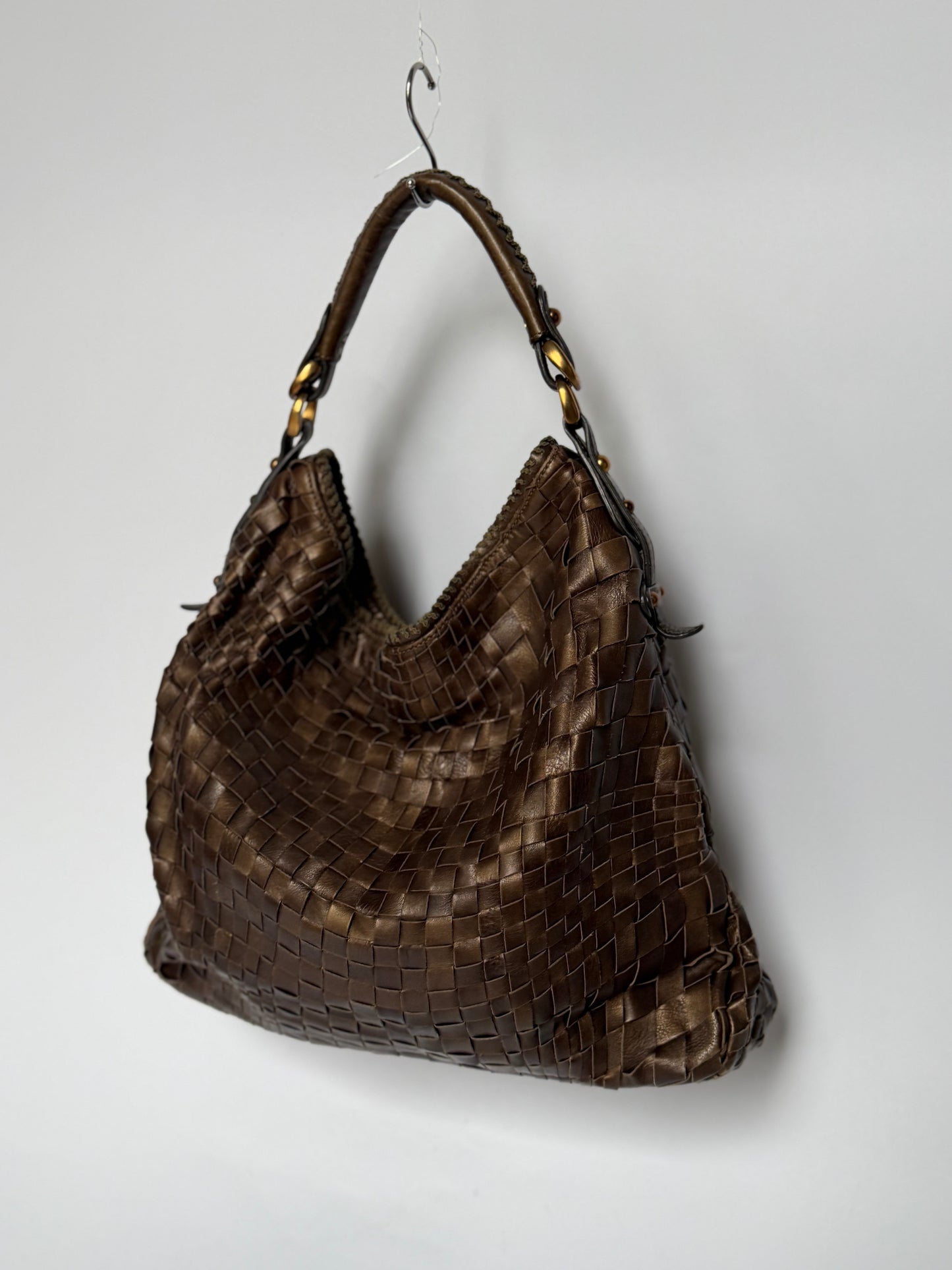 Epoca Brown Woven Leather Semi-Shoulder Bag