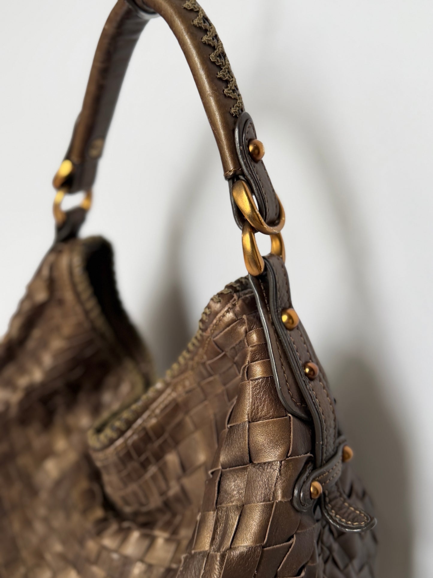 Epoca Brown Woven Leather Semi-Shoulder Bag