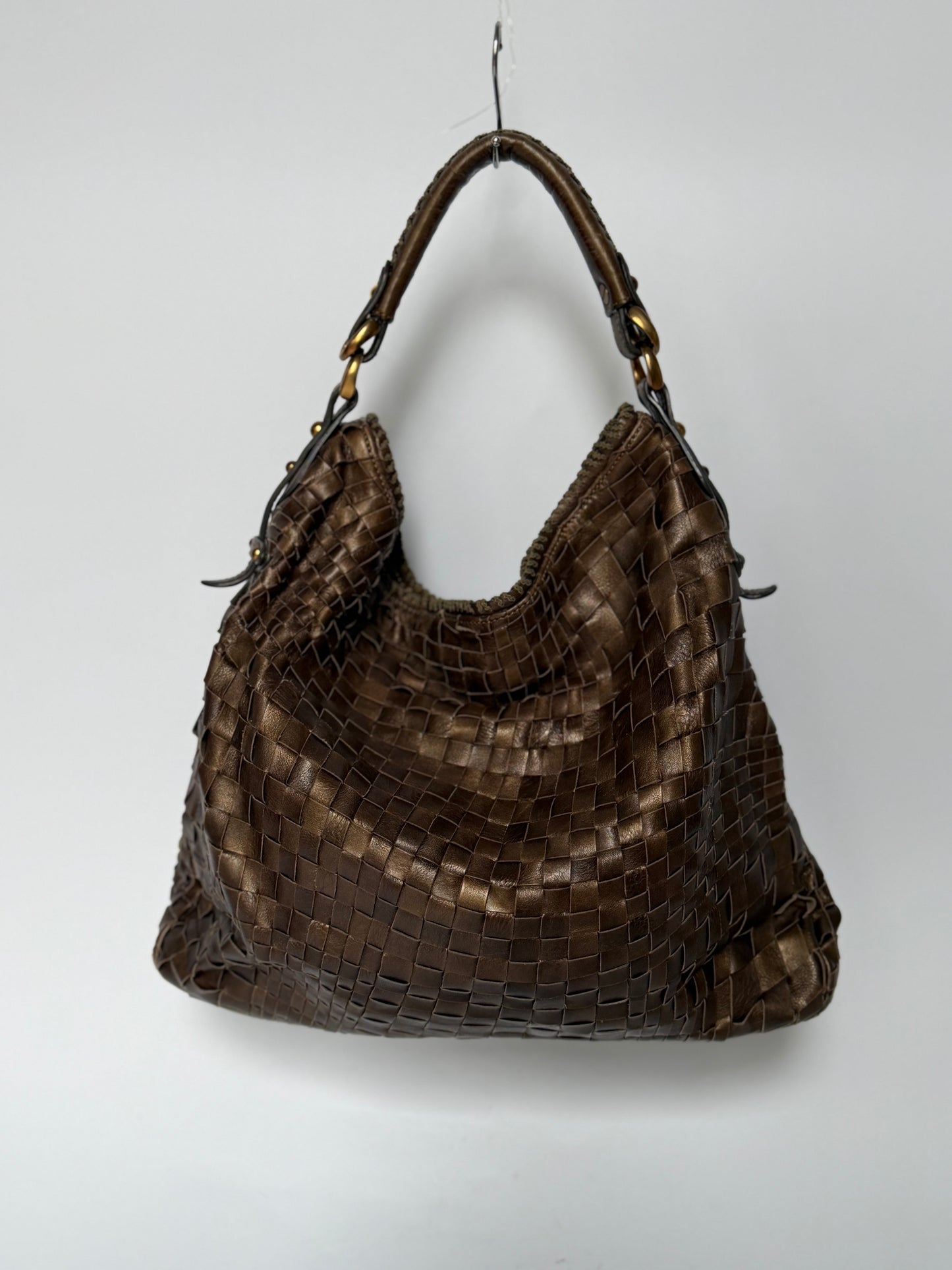 Epoca Brown Woven Leather Semi-Shoulder Bag
