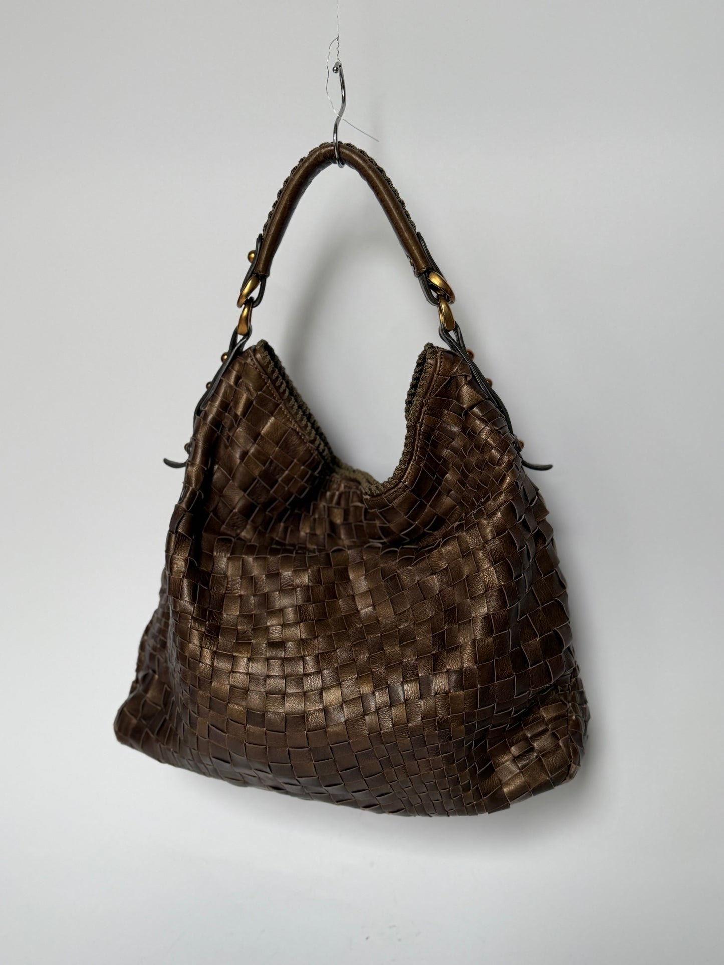 Epoca Brown Woven Leather Semi-Shoulder Bag