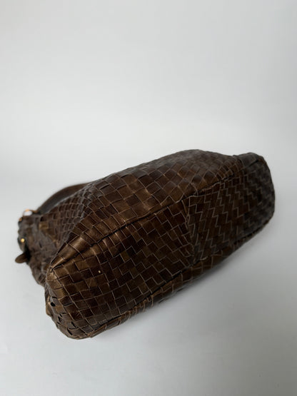 Epoca Brown Woven Leather Semi-Shoulder Bag