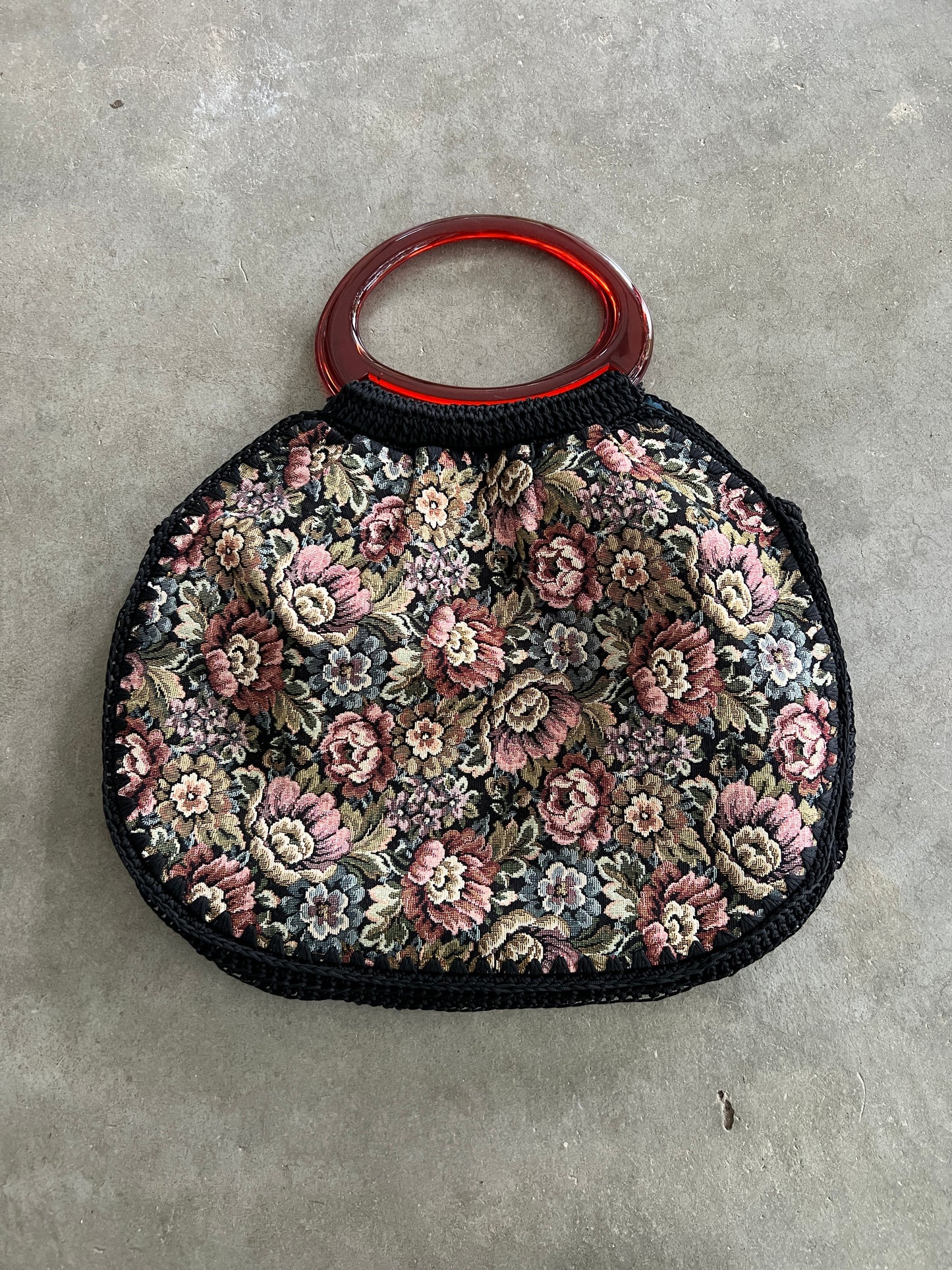 Vintage Tapestry Bag with Acrylic Handles