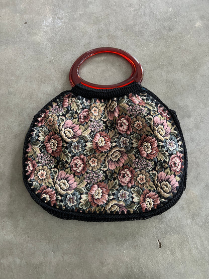Vintage Tapestry Bag with Acrylic Handles
