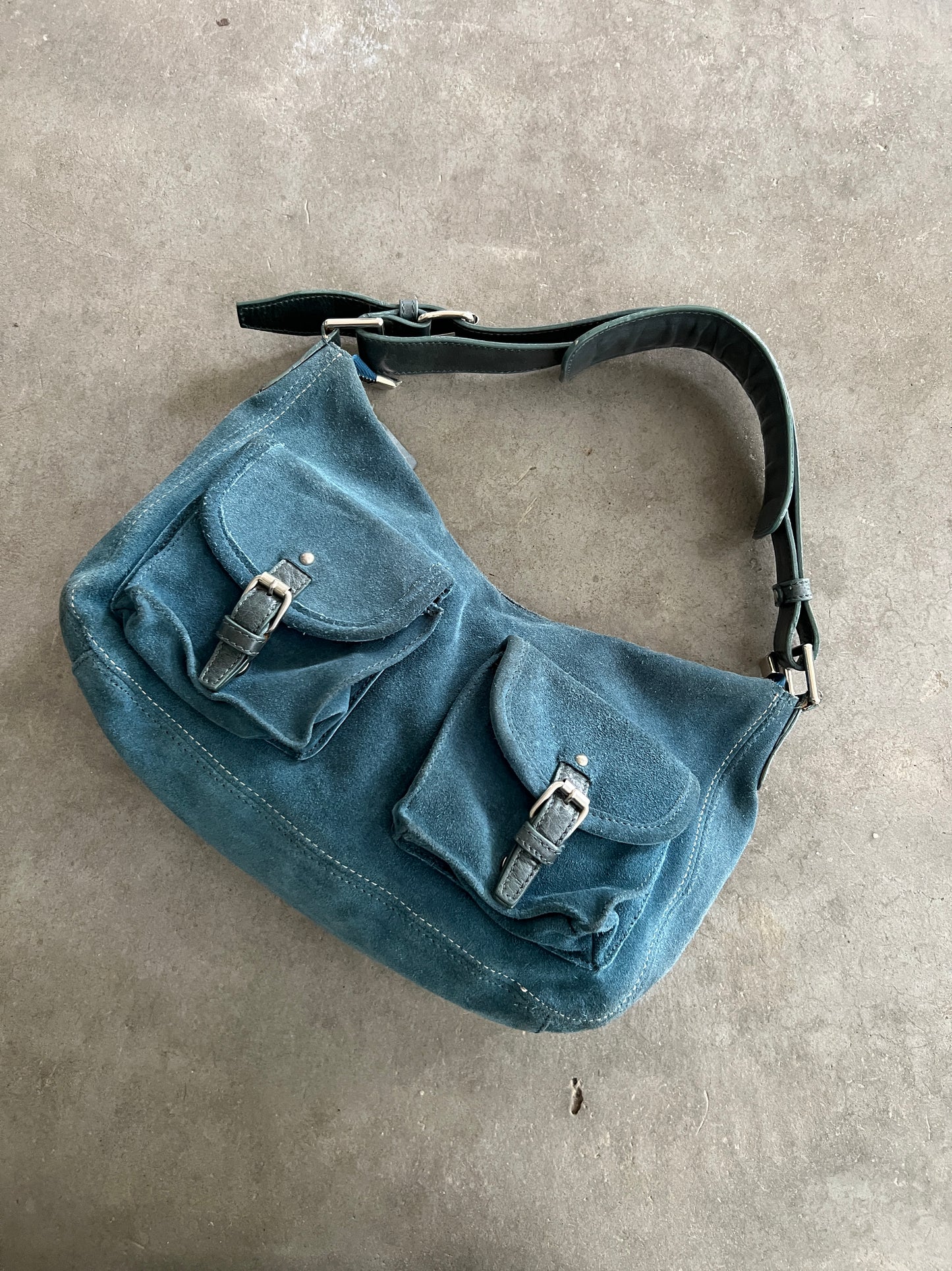 Teal Suede Shoulder Bag