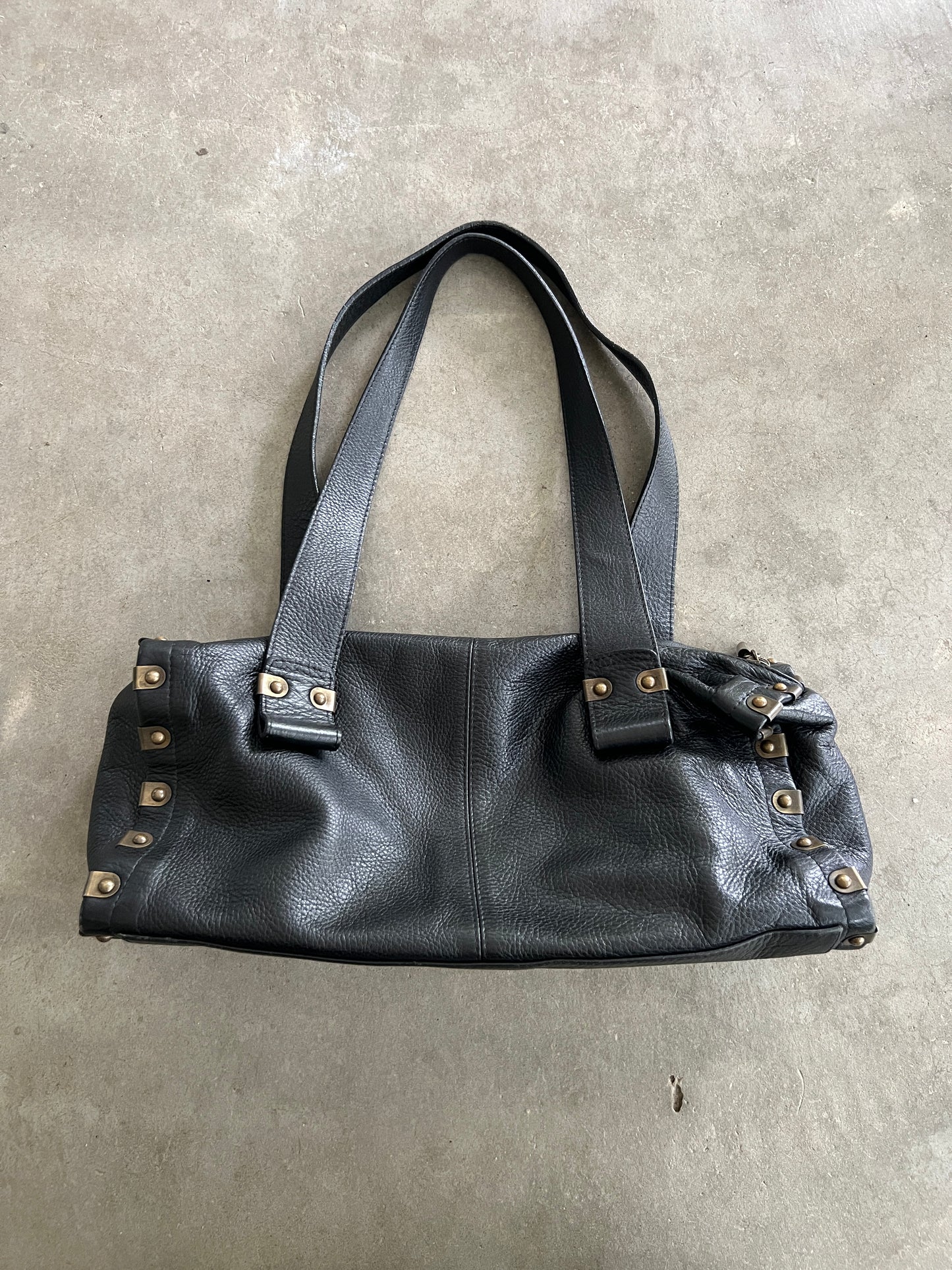 Leather Shoulder Bag w Brass Hardware