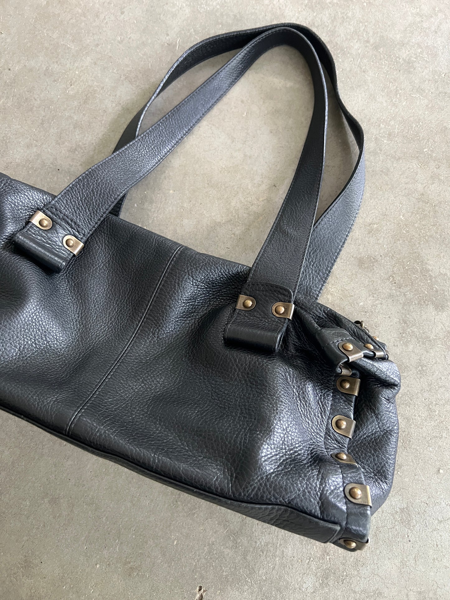 Leather Shoulder Bag w Brass Hardware