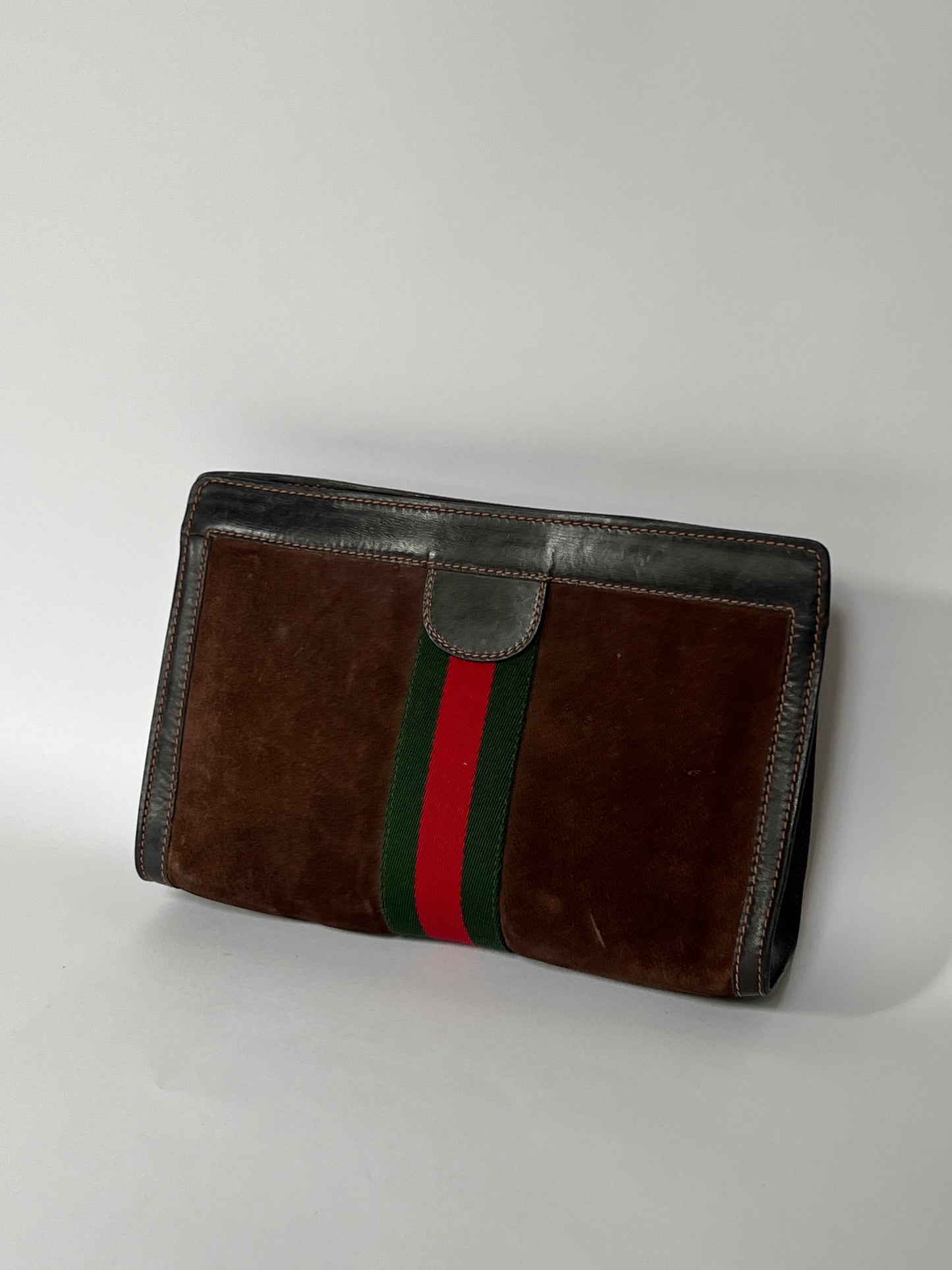 Vintage Gucci Stripe Suede Clutch