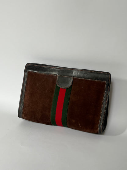 Vintage Gucci Stripe Suede Clutch