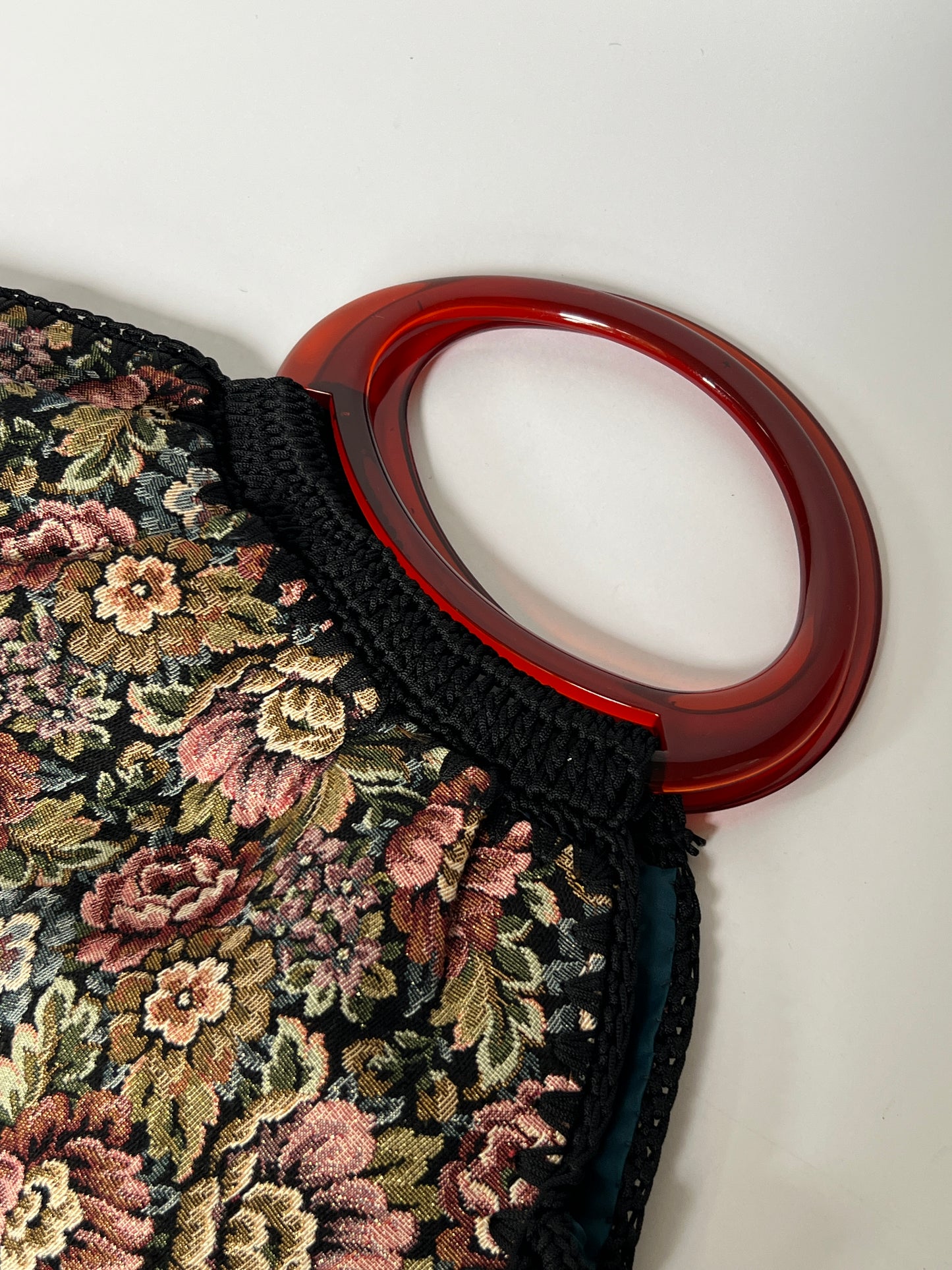 Vintage Tapestry Bag with Acrylic Handles