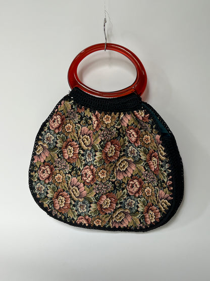 Vintage Tapestry Bag with Acrylic Handles