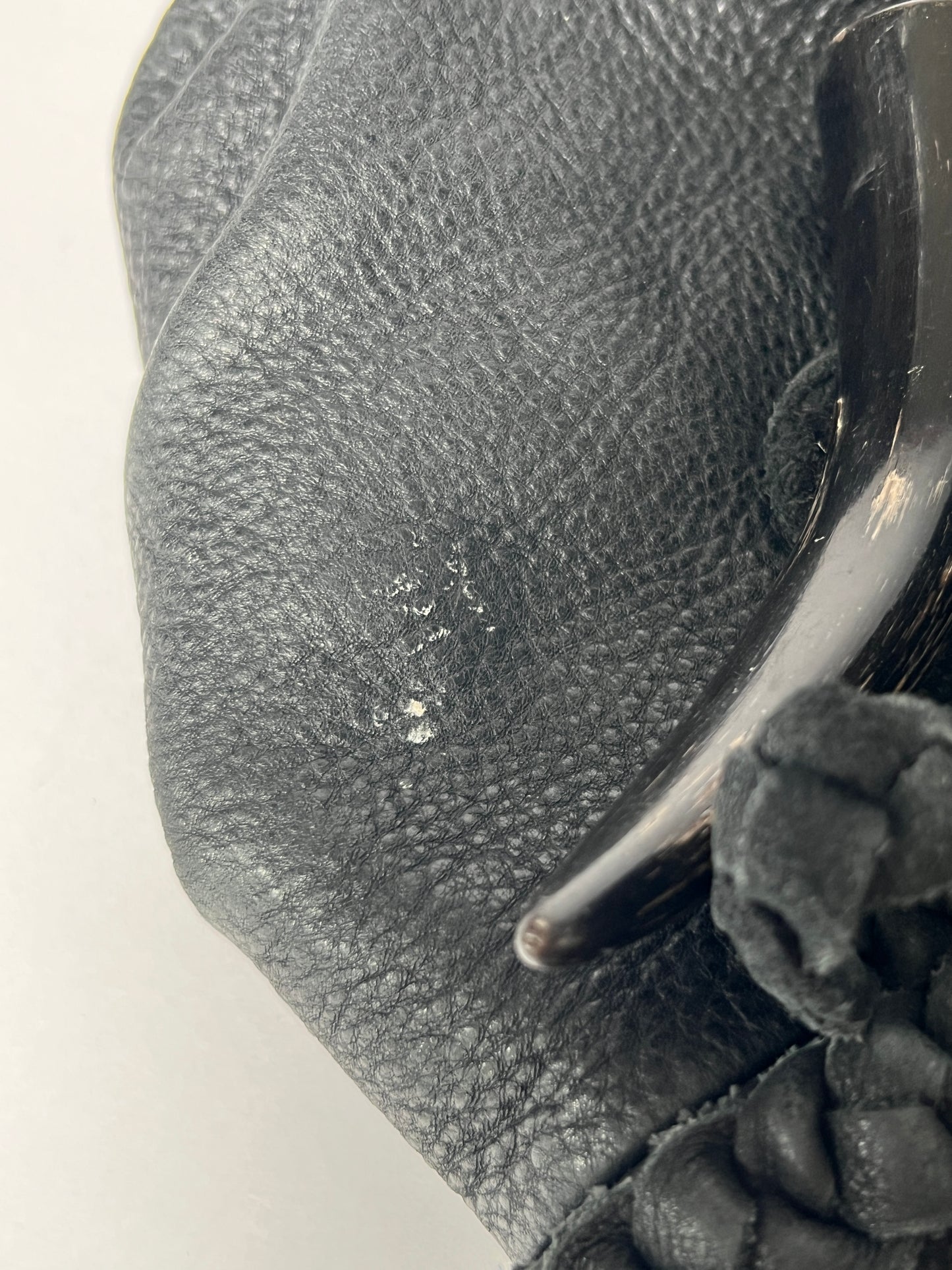 Black Leather Shoulder Bag — Horn Detail