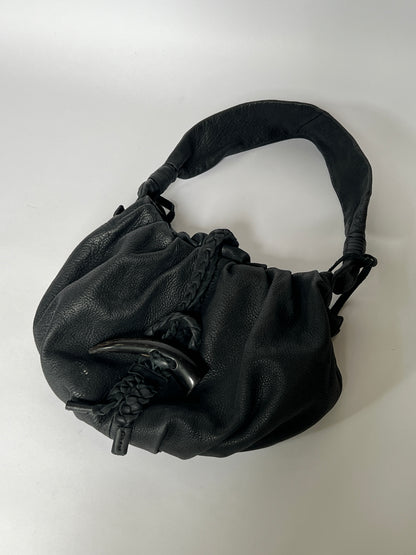 Black Leather Shoulder Bag — Horn Detail