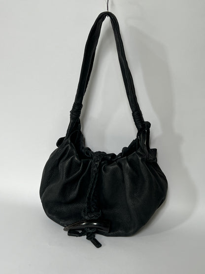 Black Leather Shoulder Bag — Horn Detail
