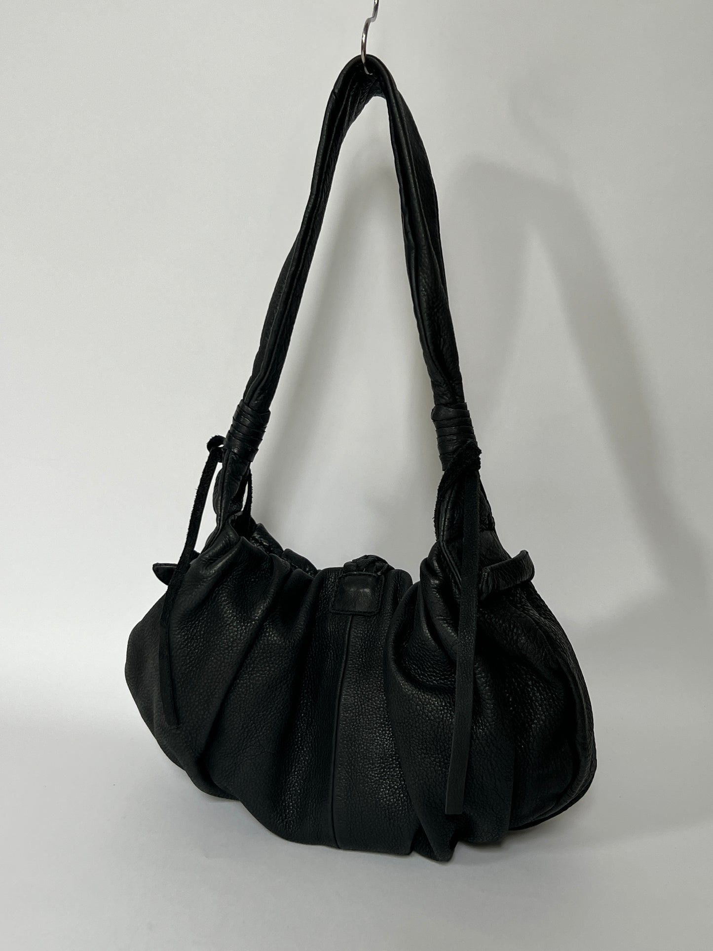 Black Leather Shoulder Bag — Horn Detail