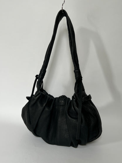 Black Leather Shoulder Bag — Horn Detail