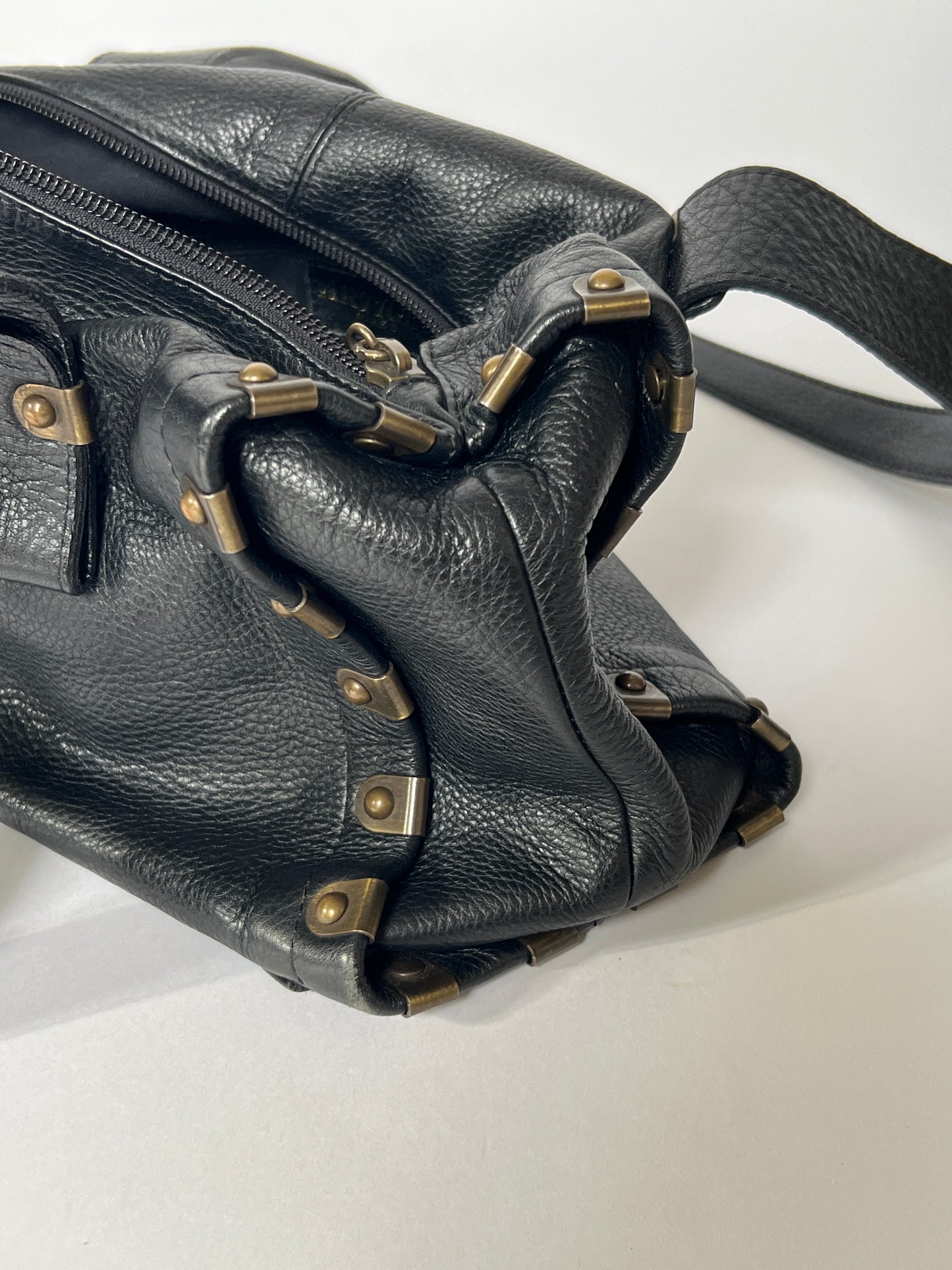 Leather Shoulder Bag w Brass Hardware
