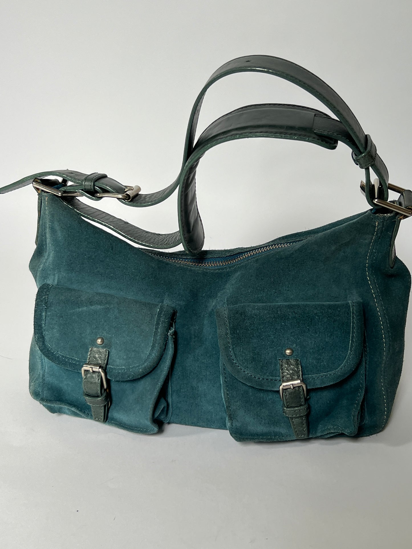 Teal Suede Shoulder Bag