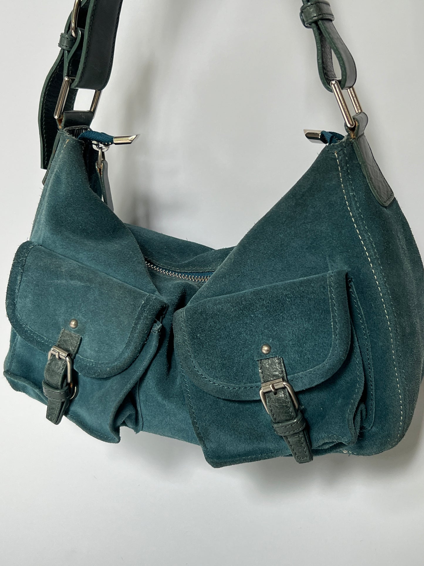 Teal Suede Shoulder Bag