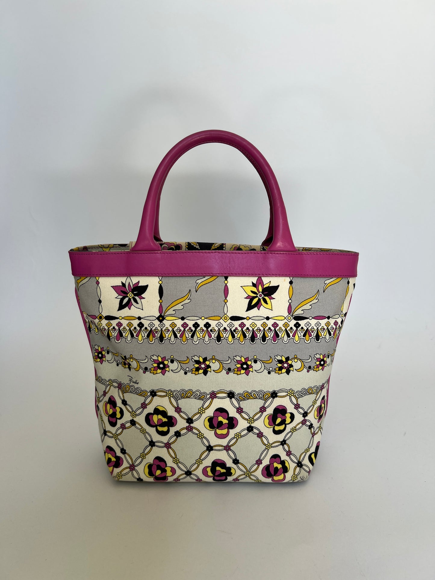 Floral Canvas and Leather Mini Tote