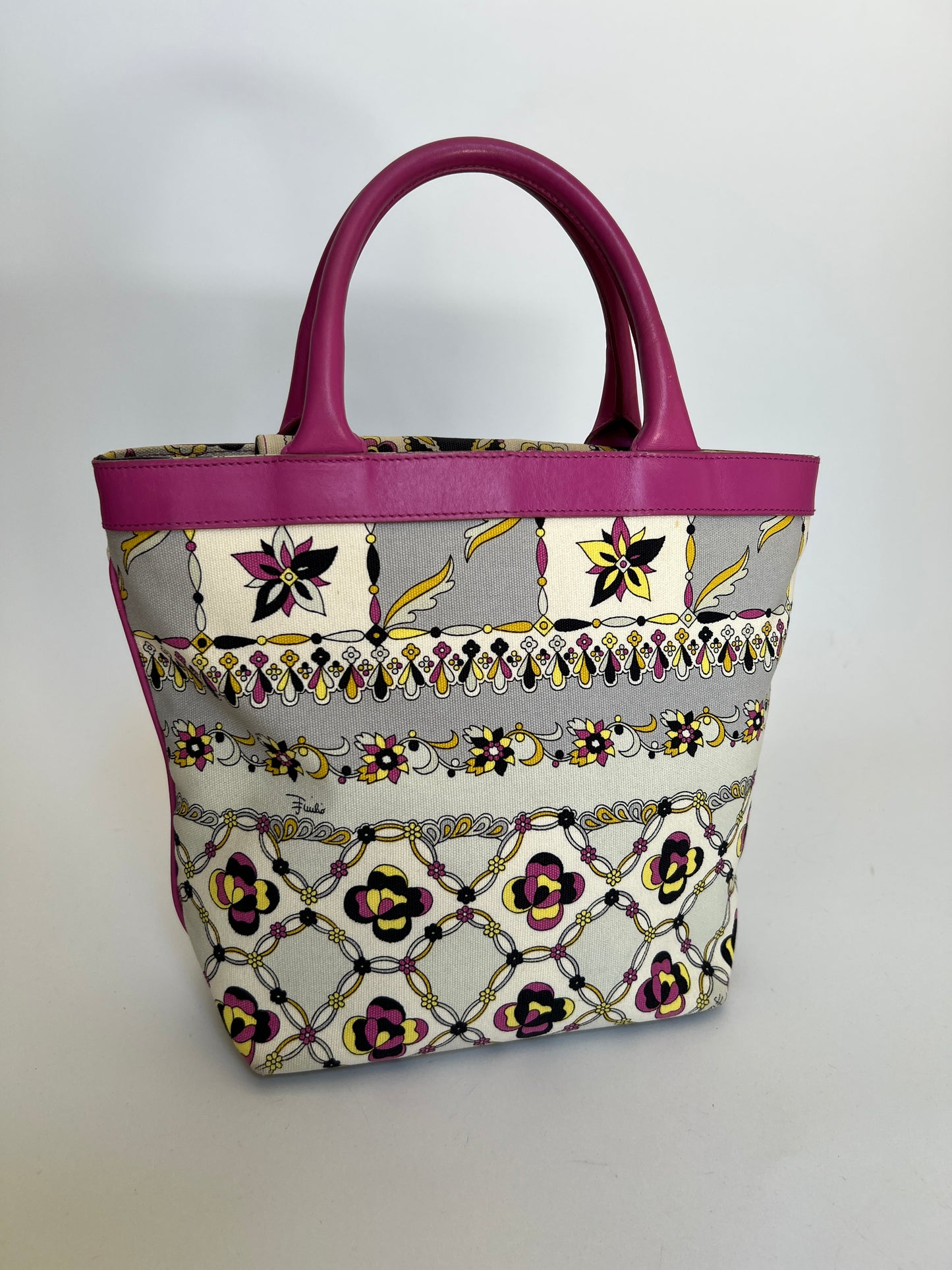 Floral Canvas and Leather Mini Tote