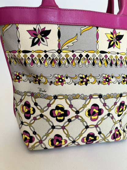 Floral Canvas and Leather Mini Tote