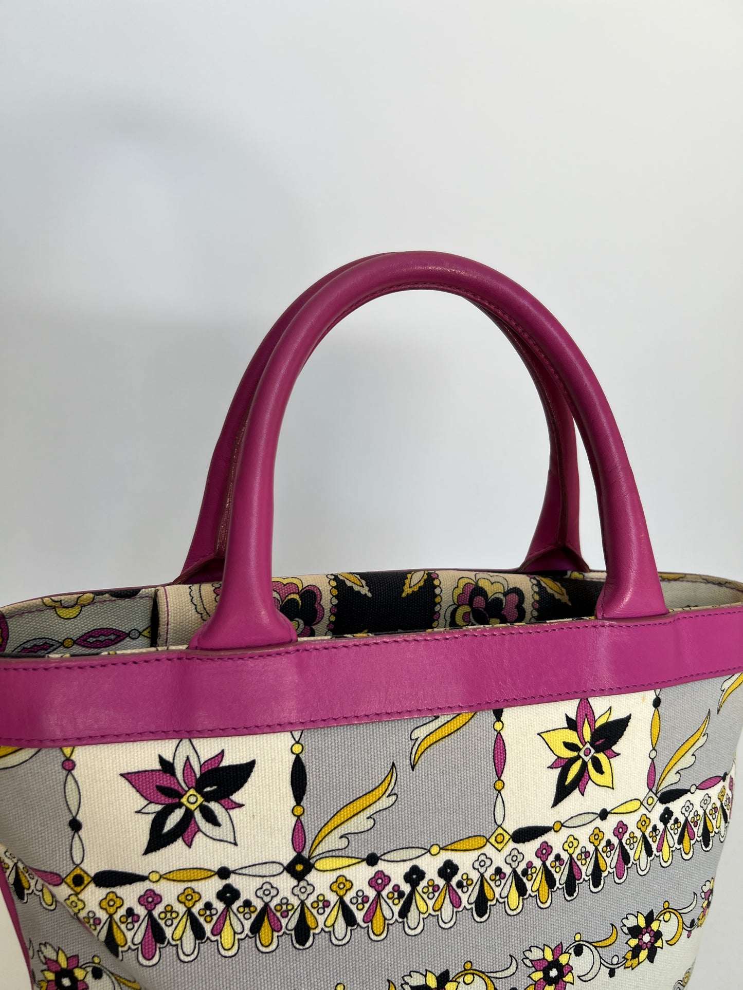 Floral Canvas and Leather Mini Tote