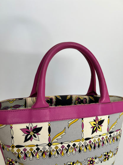 Floral Canvas and Leather Mini Tote