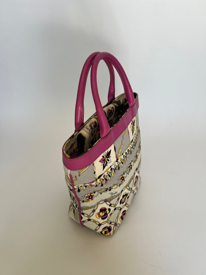 Floral Canvas and Leather Mini Tote