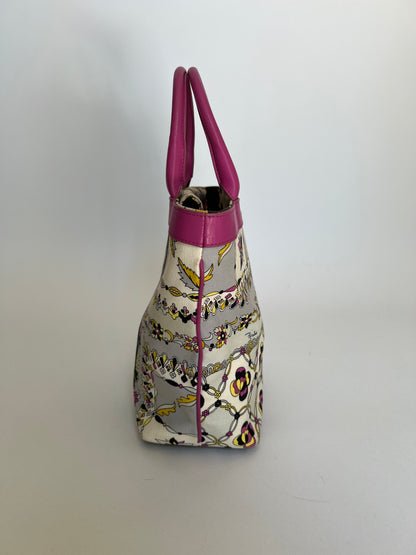 Floral Canvas and Leather Mini Tote