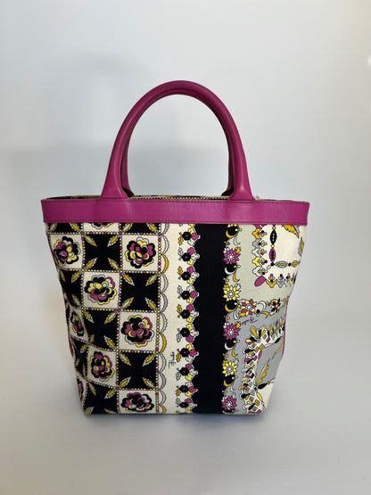 Floral Canvas and Leather Mini Tote