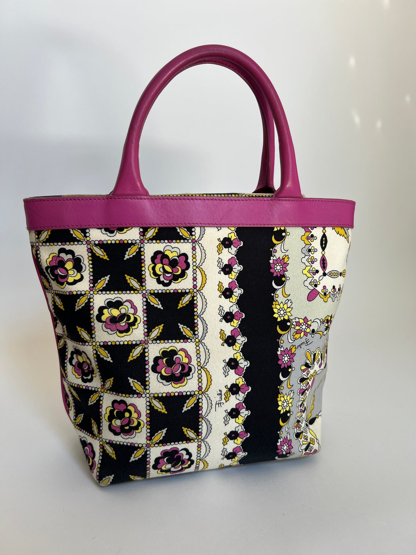 Floral Canvas and Leather Mini Tote