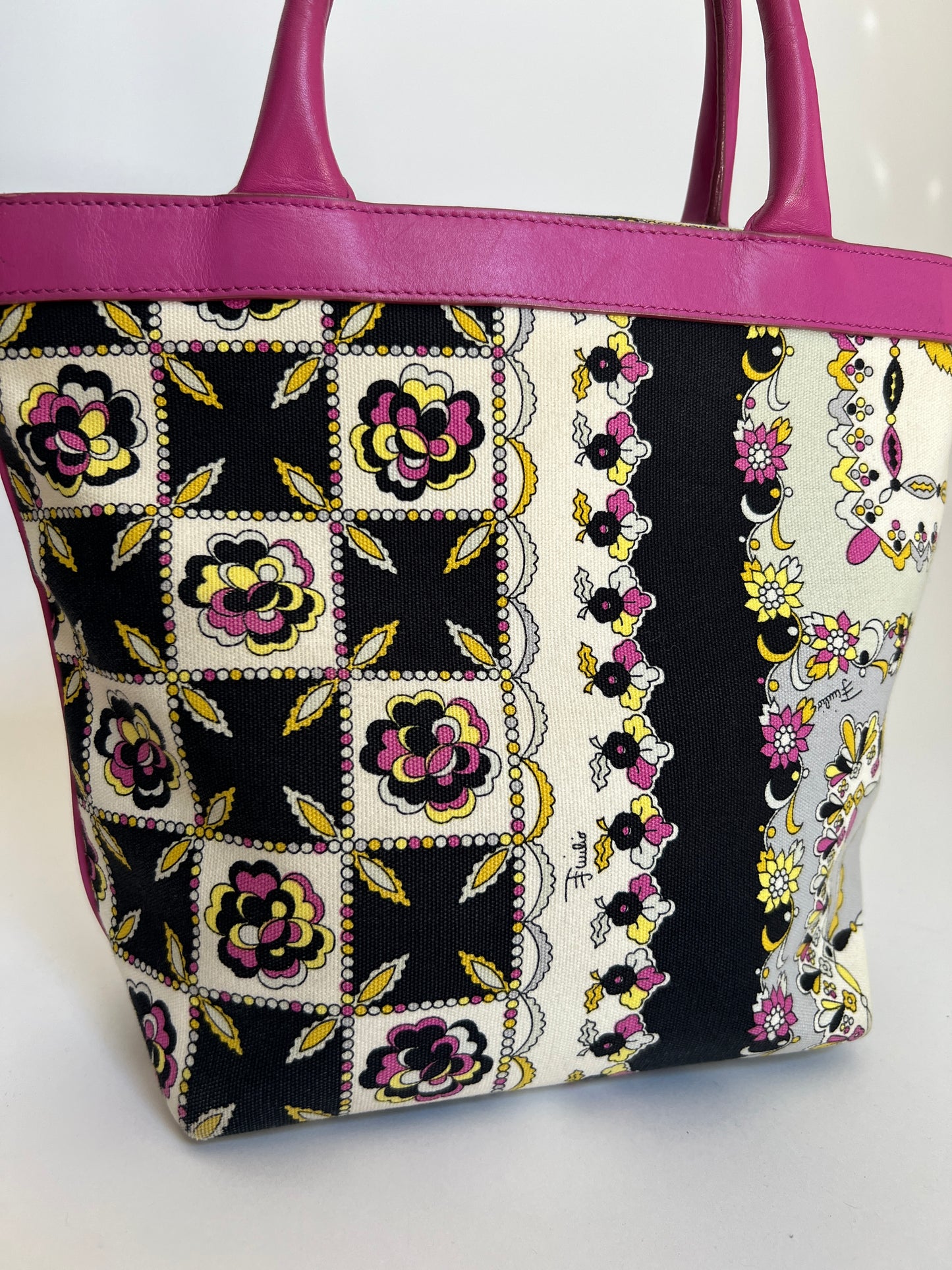 Floral Canvas and Leather Mini Tote