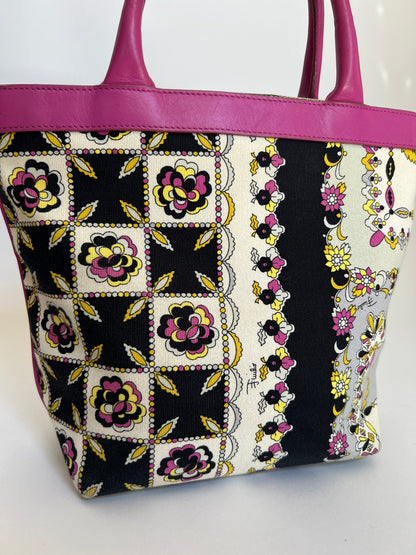 Floral Canvas and Leather Mini Tote
