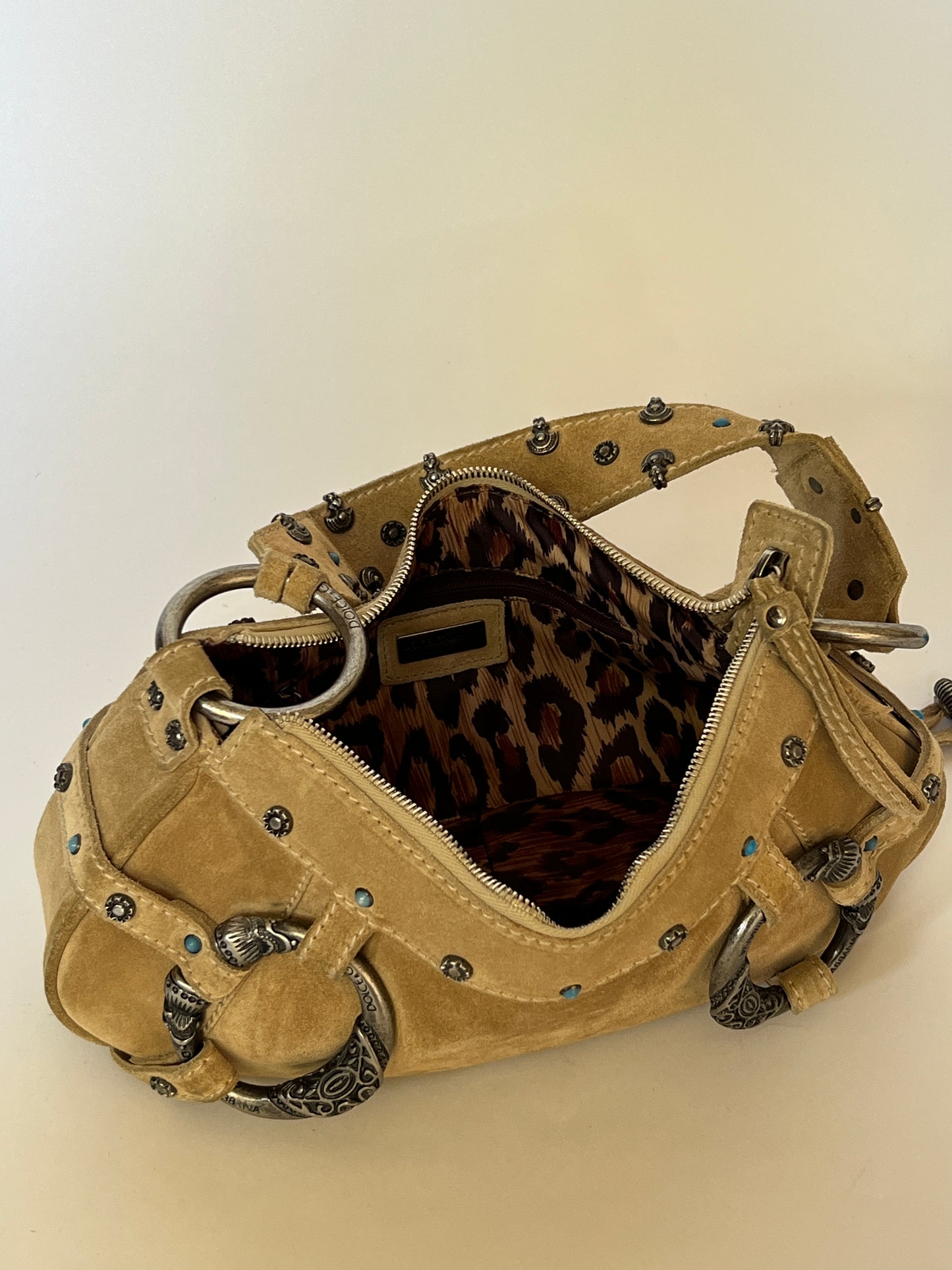 Rare Dolce and Gabbana Embellished Suede Feather Bag —  Early-2000s