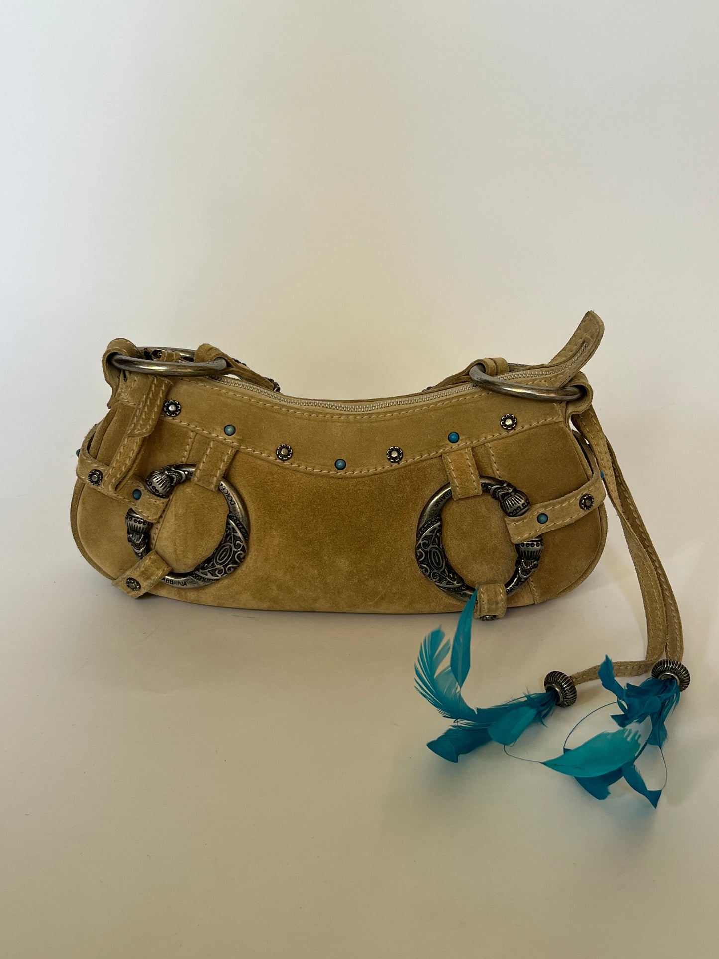 Rare Dolce and Gabbana Embellished Suede Feather Bag —  Early-2000s