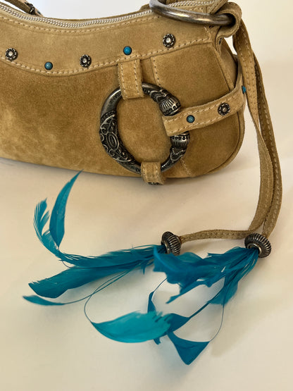 Rare Dolce and Gabbana Embellished Suede Feather Bag —  Early-2000s