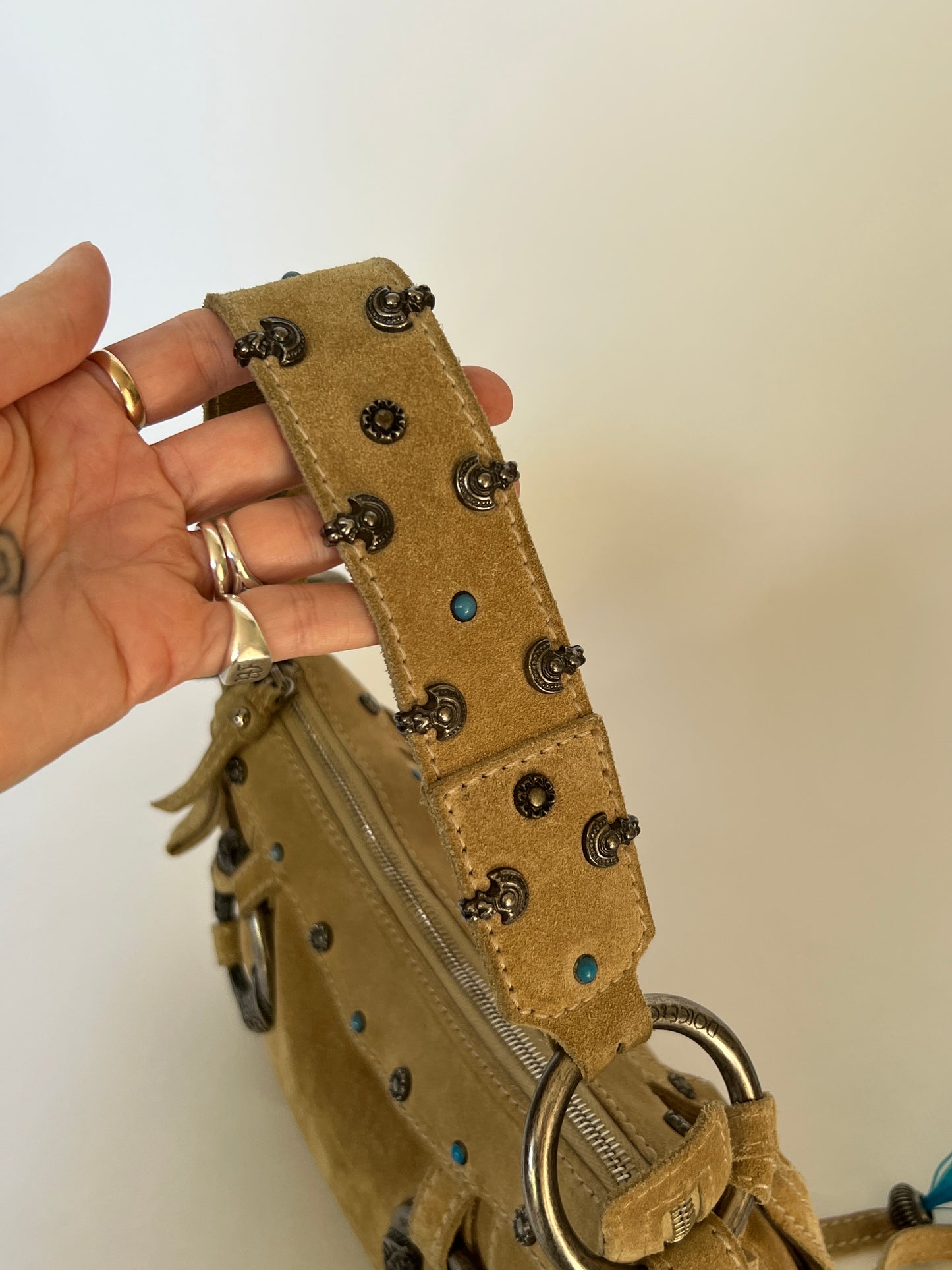 Rare Dolce and Gabbana Embellished Suede Feather Bag —  Early-2000s
