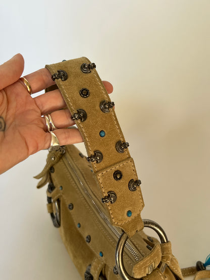 Rare Dolce and Gabbana Embellished Suede Feather Bag —  Early-2000s
