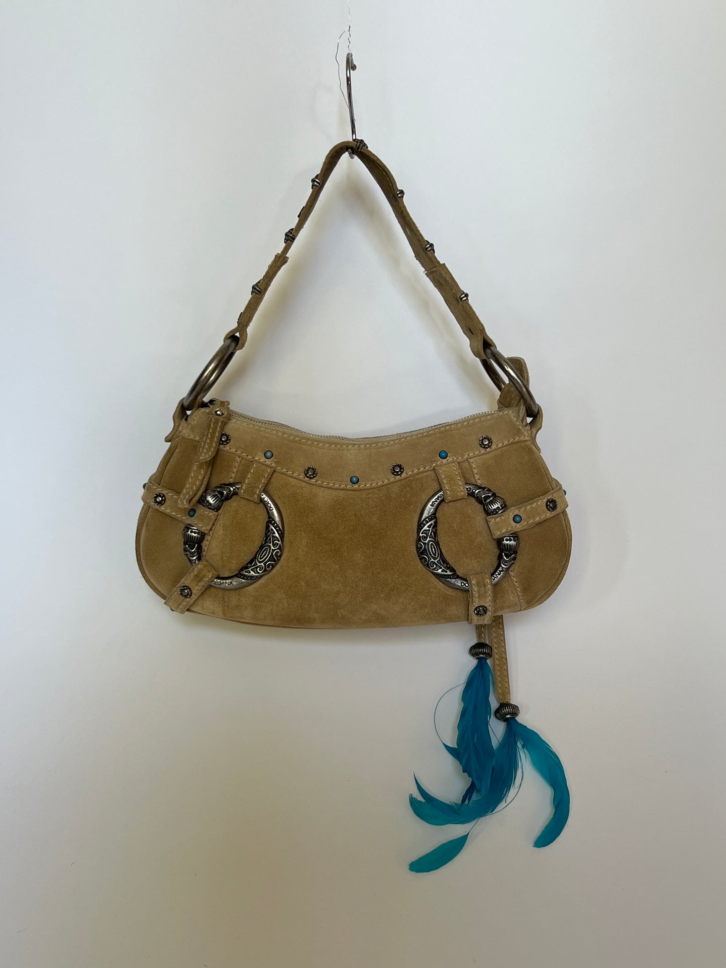 Rare Dolce and Gabbana Embellished Suede Feather Bag —  Early-2000s