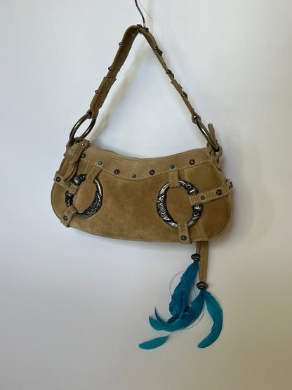 Rare Dolce and Gabbana Embellished Suede Feather Bag —  Early-2000s