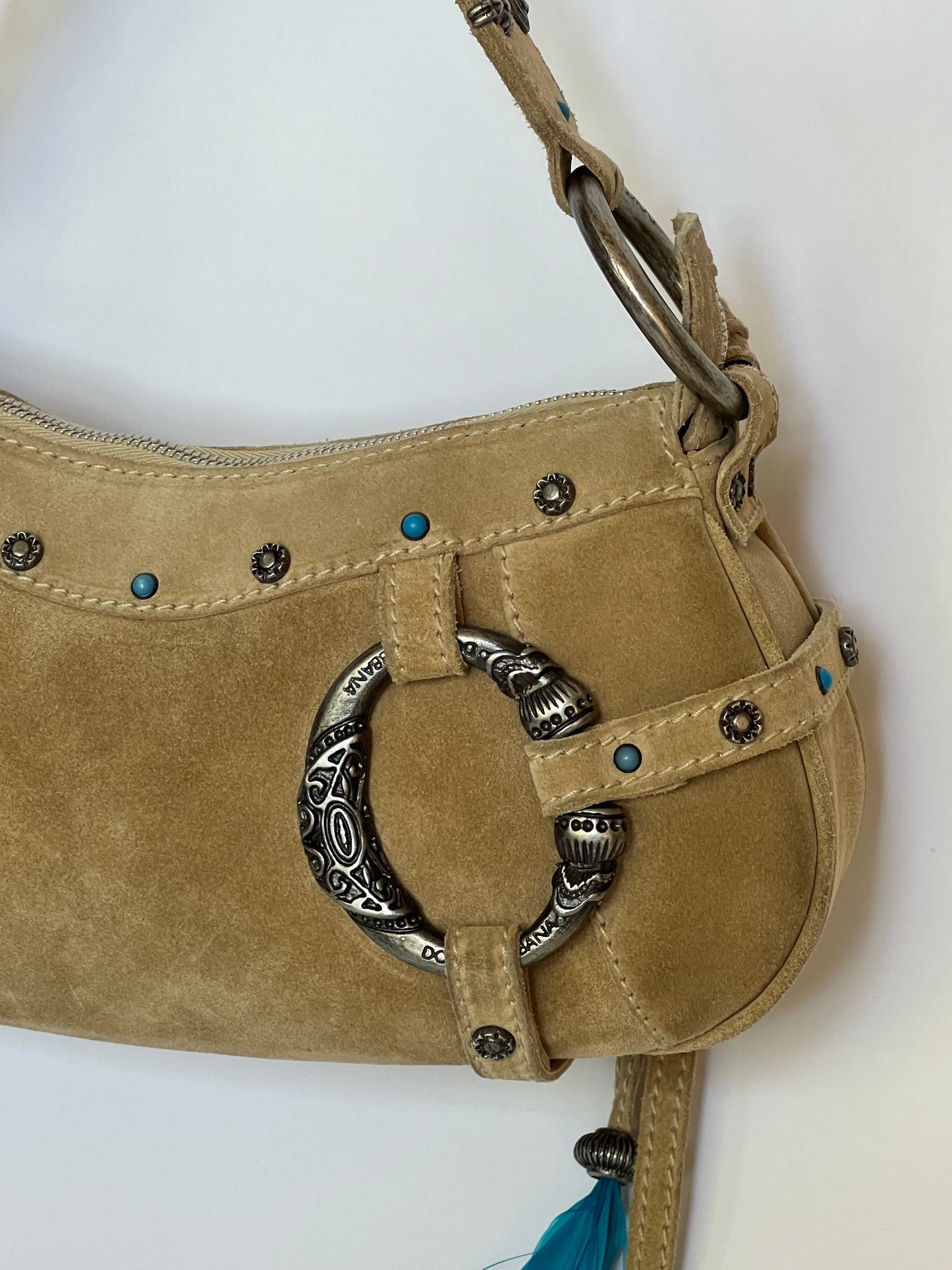 Rare Dolce and Gabbana Embellished Suede Feather Bag —  Early-2000s